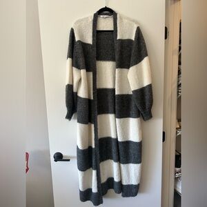 Miss Selfridge maxi cardigan in charcoal and cream stripe